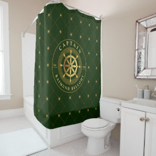 Gold Ship Wheel Shower Curtain
