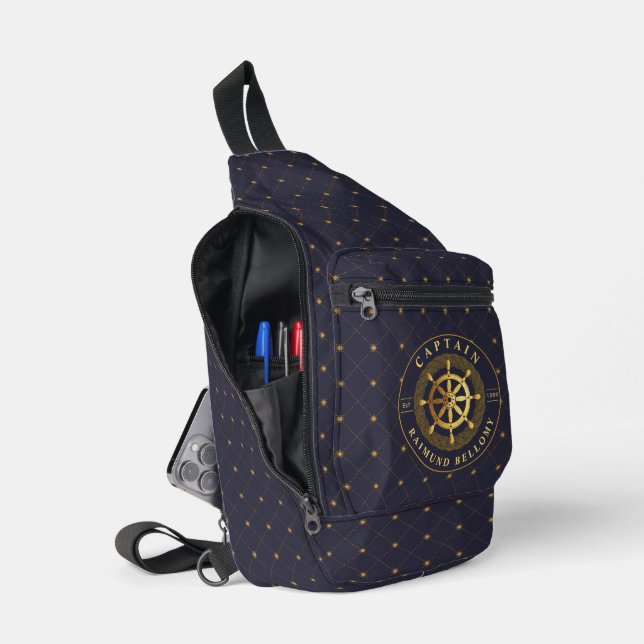 Gold Ship Wheel Sling Bag (Open)