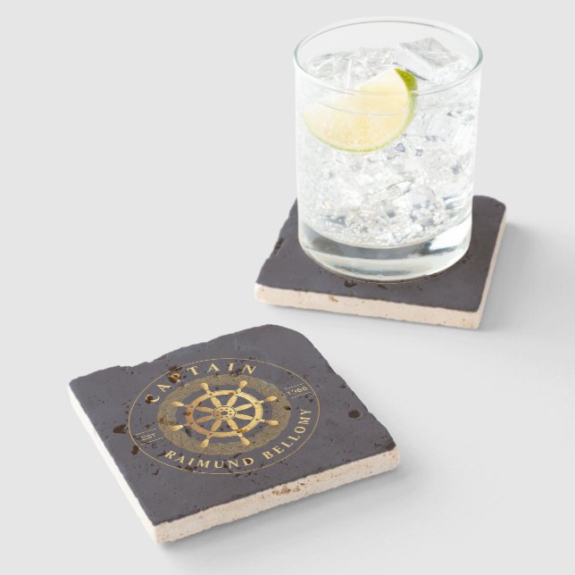 Gold Ship Wheel Stone Coaster (Side)