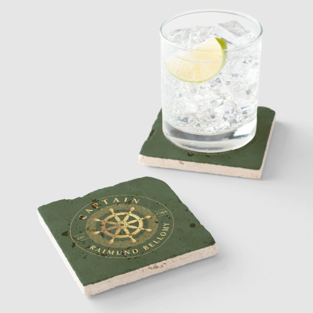 Gold Ship Wheel Stone Coaster (Side)