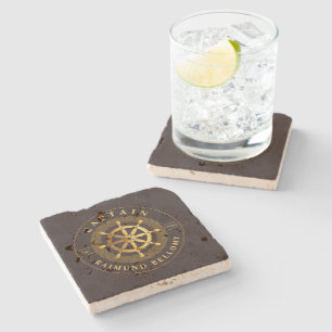 Gold Ship Wheel Stone Coaster