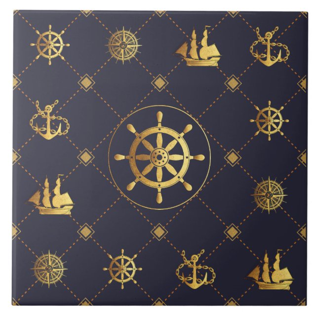 Gold Ship Wheel Tile (Front)