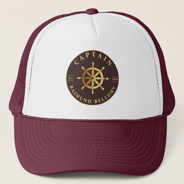 Gold Ship Wheel  Trucker Hat (Front)