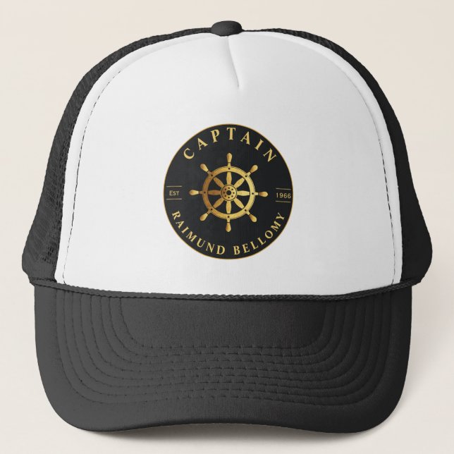 Gold Ship Wheel  Trucker Hat (Front)