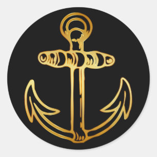 GOLD SHIPS ANCHOR CLASSIC ROUND STICKER