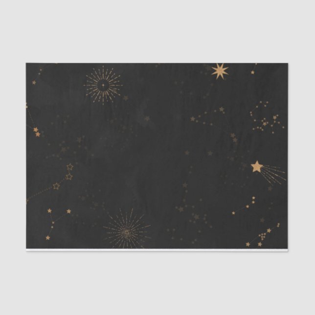 Gold shooting star sunburst night sky decoupage  tissue paper (Front)