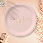 Gold Signature Baptism Christening Blush Pink Pape Paper Plate<br><div class="desc">Featuring gold script signature name. Personalise with your special baptism or christening information in chic gold lettering on a blush pink background. Designed by Thisisnotme©</div>