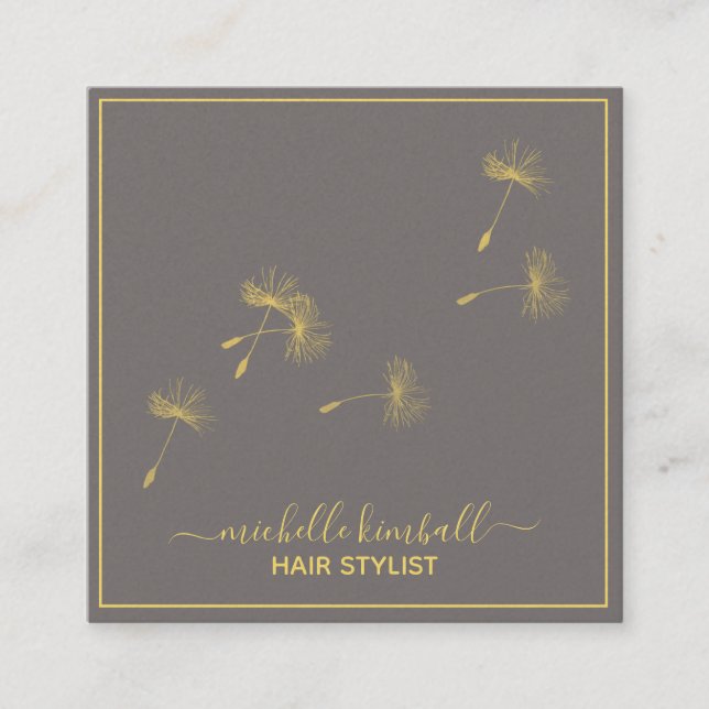 Gold Signature Dandelion | Square Business Square Business Card (Front)