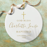 Gold Signature Girl Boy Baptism Christening Ceramic Tree Decoration<br><div class="desc">Featuring golden script signature name. Personalise with your special baptism or christening information in chic gold lettering. Designed by Thisisnotme©</div>