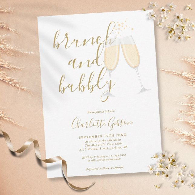 Gold Signature Script Brunch Bubbly Bridal Shower Invitation (Creator Uploaded)