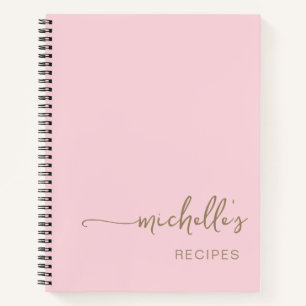 Gold Signature Script Cookbook Blush Pink Recipe  Notebook