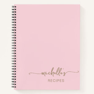 Gold Signature Script Cookbook Blush Pink Recipe  Notebook