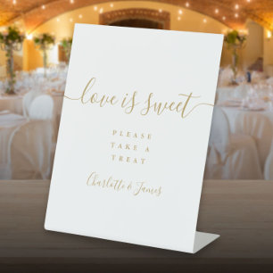 Gold Signature Script Love Is Sweet Favor Pedestal Sign