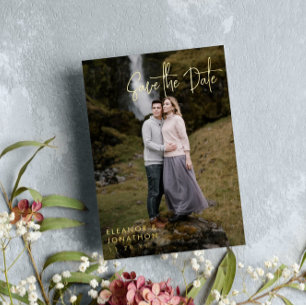 Gold Signature Script Photo Save the Date