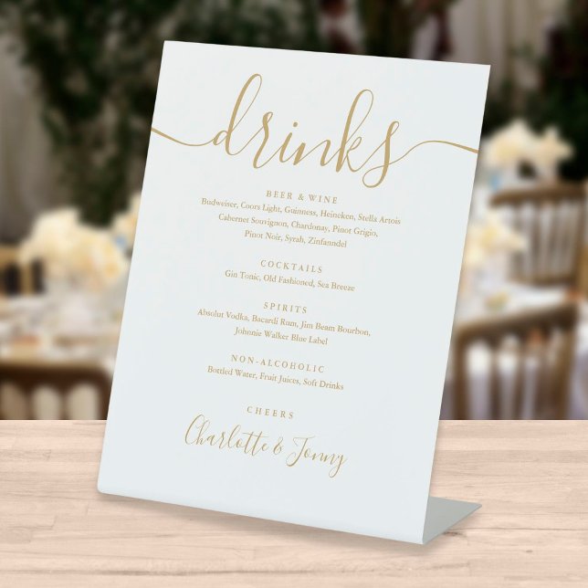 Gold Signature Script Wedding Drinks Menu Pedestal Sign (Creator Uploaded)