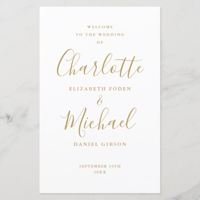 Gold Signature Script Wedding Program (Front)