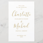 Gold Signature Script Wedding Program<br><div class="desc">Gold signature script wedding program featuring chic modern typography,  this stylish wedding program can be personalised with your special wedding day information. Designed by Thisisnotme©</div>