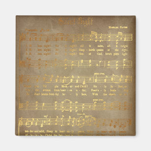 Gold Silent Night Christmas Carol Sheet Music Magnet