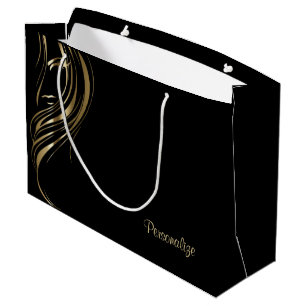 Gold Silhouette Girl on Black Large Gift Bag
