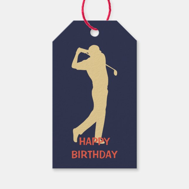 Gold Silhouette Golfer Birthday Gift Tags (Front)