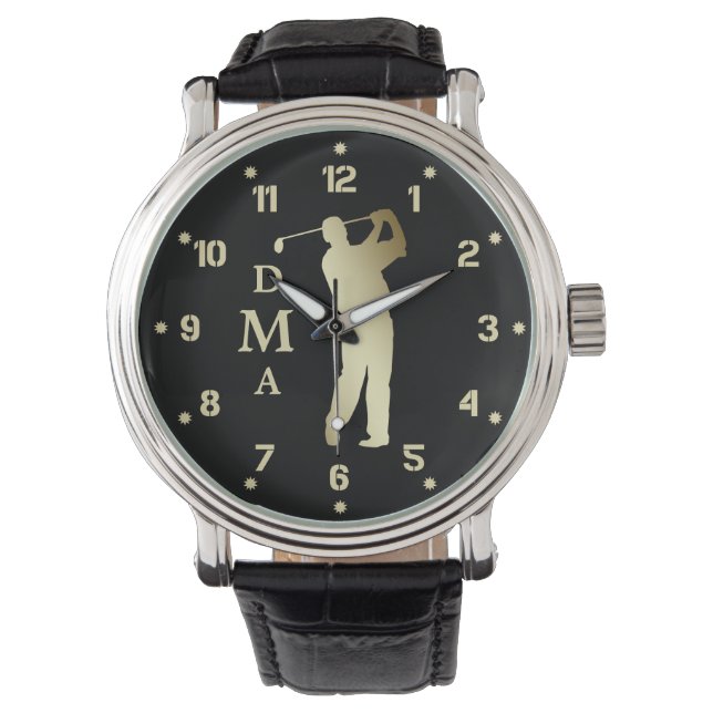 Gold Silhouette Golfer Monogram Watch (Front)