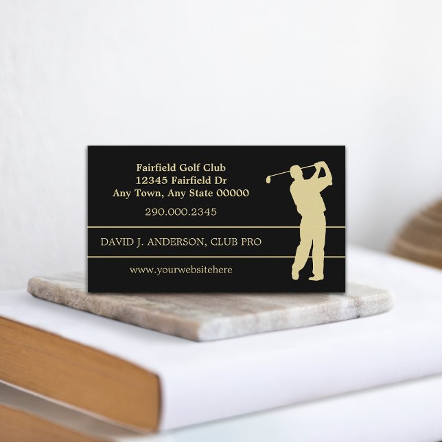 Gold Silhouette Golfer on Black Business Card (Creator Uploaded)
