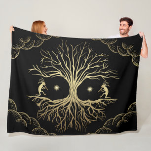 Gold Silhouette Kokopelli Fleece Blanket