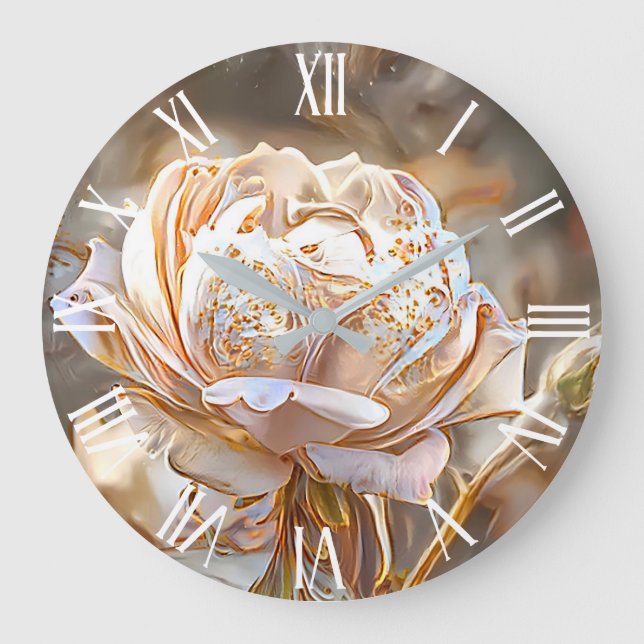 Gold Silk Elegant Unique Rose Art Dream Large Clock (Front)