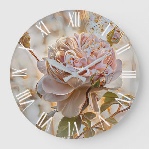 Gold Silk Elegant Unique Rose Art Dream Large Clock