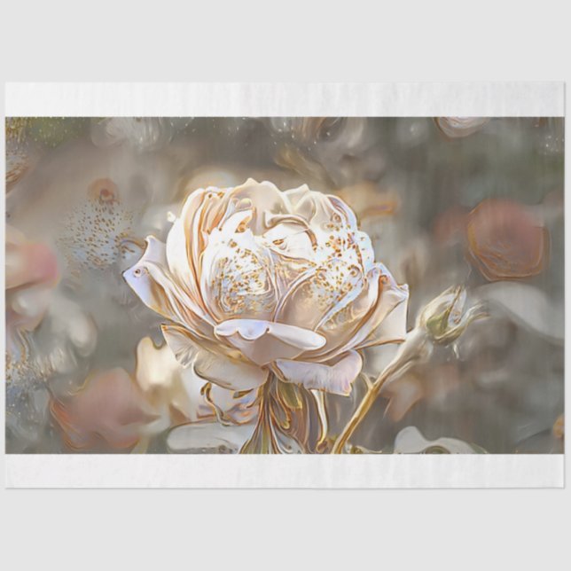 Gold Silk Elegant Unique Rose Art Dream Tissue Paper (Front)