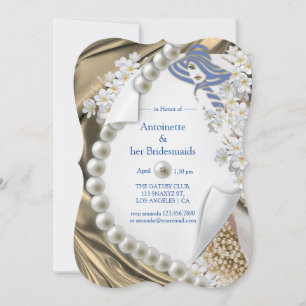 Gold Silk & Ivory Pearls Bridal Party Invitation