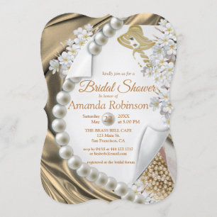 Gold Silk & Ivory Pearls Bridal Shower Invitation
