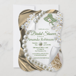 Gold Silk & Ivory Pearls Bridal Shower Invitation
