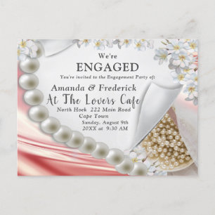 gold Silk & Pearls Engagement Inv Invitation Postcard