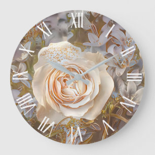 Gold Silk Popular Unique Rose Art Dream Large Clock