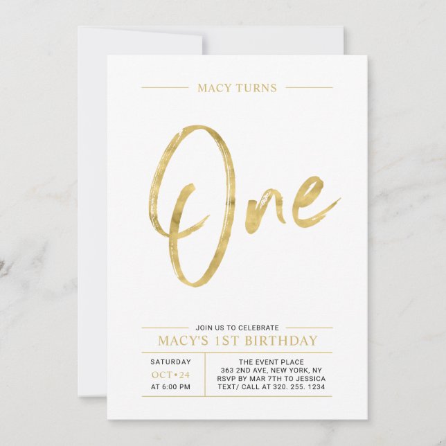 Gold & Silver 1st, 60th Joint Birthday Party Invitation (Front)