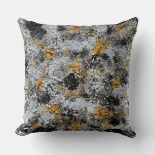 Gold, silver and black - handmade artwork cushion