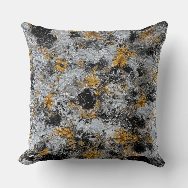 Gold, silver and black - handmade artwork  cushion (Front)