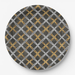 Gold, Silver, and Black Laced Pattern Paper Plate