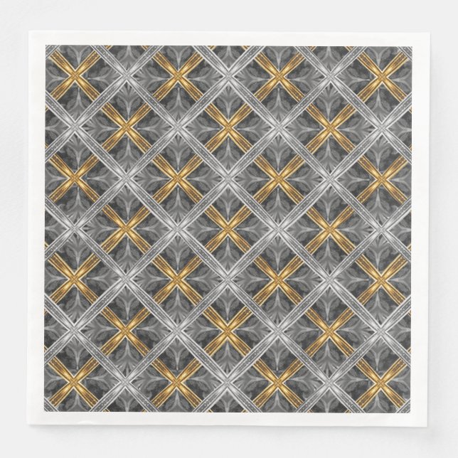 Gold, Silver, and Grey Laced Diamonds Pattern Napkin (Front)