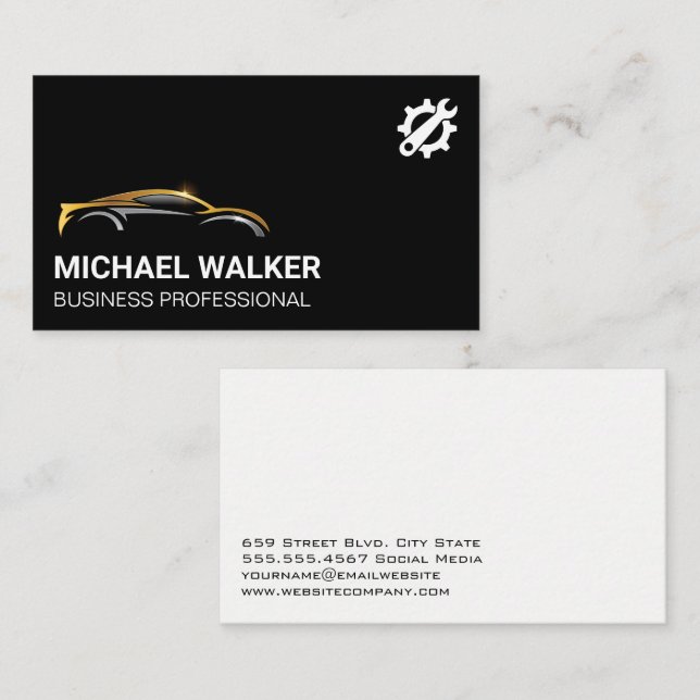 Gold Silver Auto Logo | Gears Wrench Business Card (Front/Back)