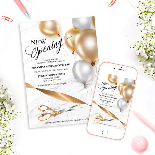 Gold Silver Balloons Restaurant NEW Opening Invitation