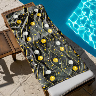 Gold Silver Black Art Deco Pattern Beach Towel