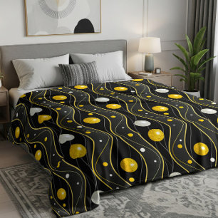 Gold Silver Black Art Deco Pattern Fleece Blanket