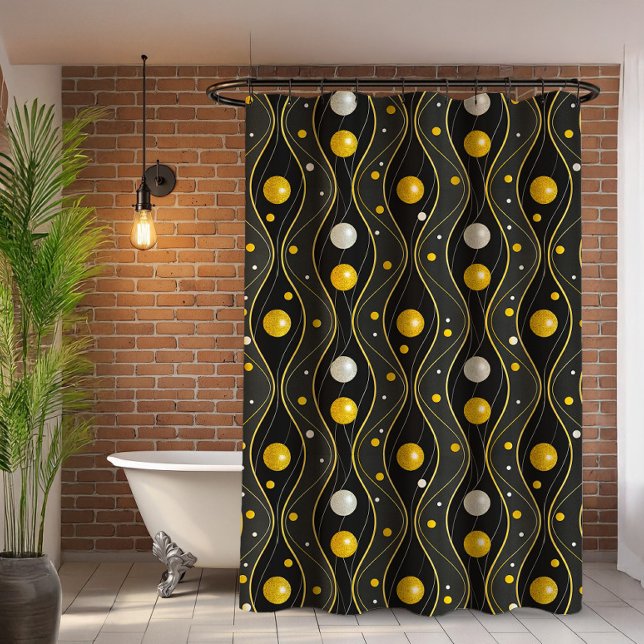 Gold Silver Black Art Deco Pattern Shower Curtain (Creator Uploaded)