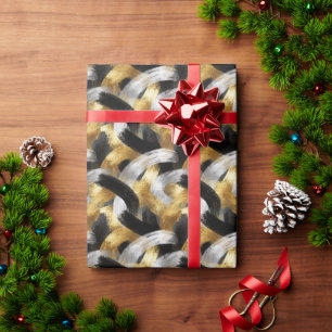 Gold Silver Black Christmas Celebration Wrapping Paper