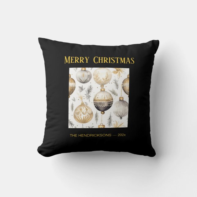 Gold Silver Black Christmas Ornaments  Cushion (Front)