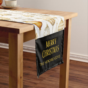 Gold Silver Black Christmas Ornaments Short Table Runner