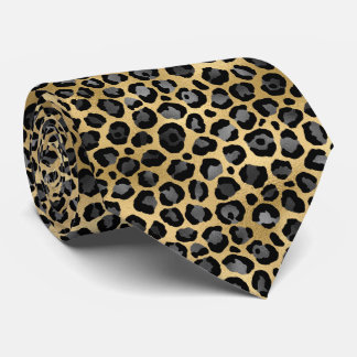 GOLD SILVER BLACK LEOPARD MENS TIE