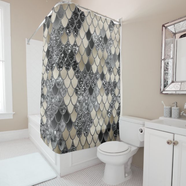 Gold Silver Black Mermaid Scales Glam #1 #art Shower Curtain (In Situ)
